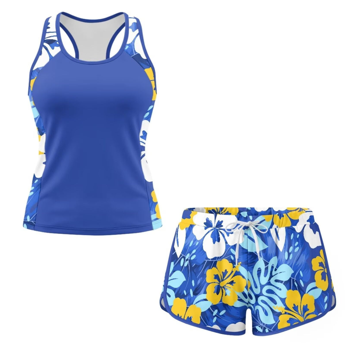 Maillot de bain tankini deux pièces pour femme, haut sans manches à col rond et bas short assorti, tailles S à 6XL